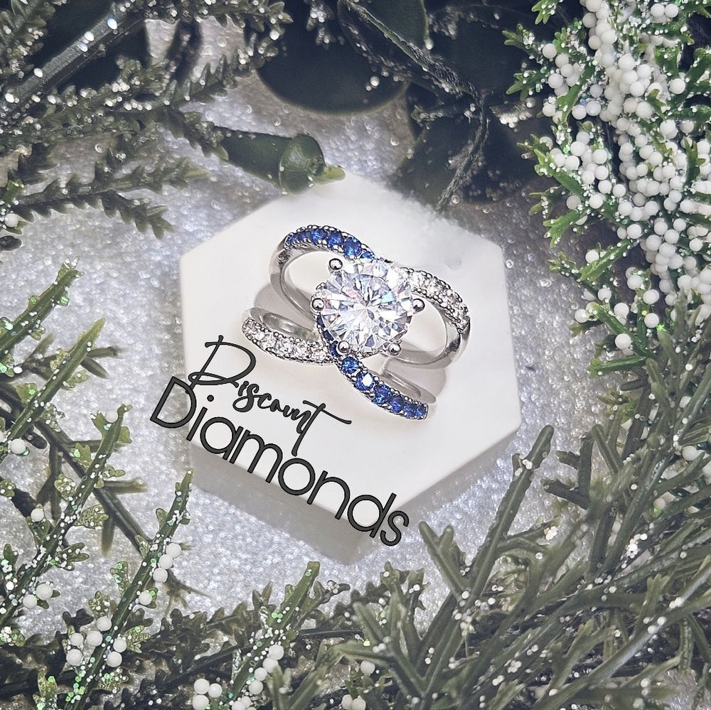 White and Blue Sapphire Cocktail Ring on 925 Sterling Silver